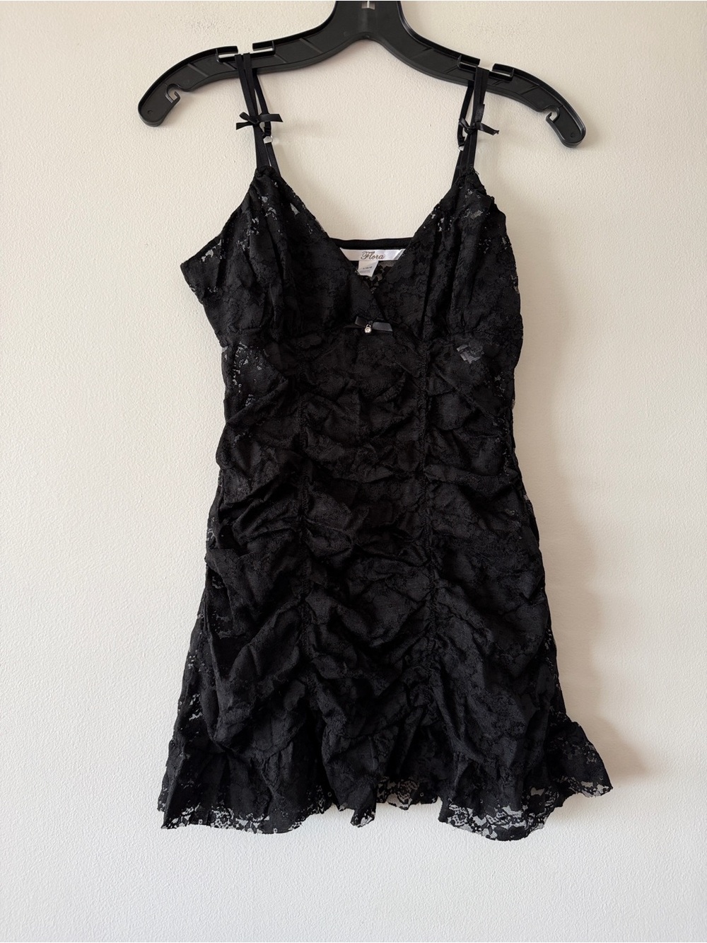 Flora Whimsigoth Lace Ruched Slip Dress Dark Coquette Mini Bow Detail Large